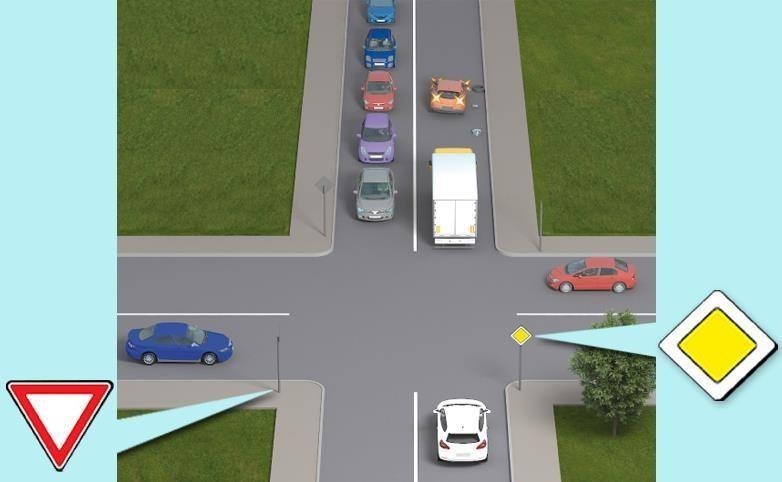 Чи може водій білого автомобіля виїхати 